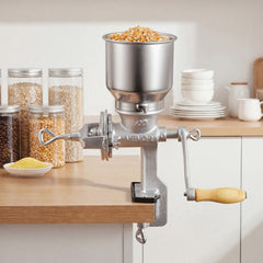 VEVOR Manual Grain Mill with High Hopper, Hand-Crank Corn Grinder, Heavy Duty Cast Iron Wheat Grinding Mill with Stable