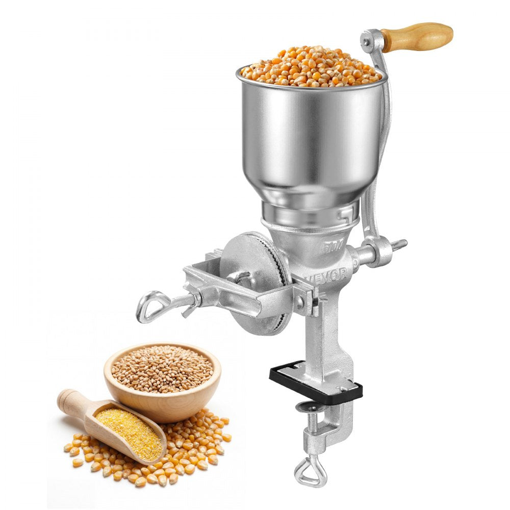 VEVOR Manual Grain Mill with High Hopper, Hand-Crank Corn Grinder, Heavy Duty Cast Iron Wheat Grinding Mill with Stable