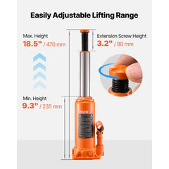 VEVOR Hydraulic Bottle Jack, 10 Ton (22046 lbs) Capacity, 9.3-18.5 Inch Lifting Range, Heavy Duty Welded Bottle Jack