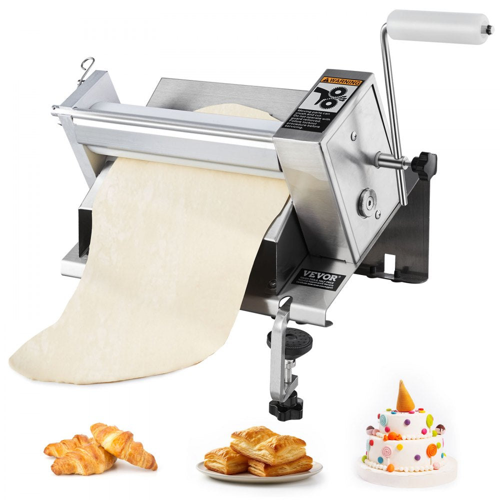 VEVOR Manual Dough Sheeter Machine, Puff Pastry Sheeter and Fondant Roller, Removable Handle, Panel, Roller for Easy