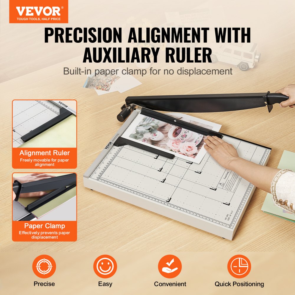 VEVOR Paper Cutter, Guillotine Trimmer, 18" Cut Length, 15 Sheets Capacity, Heavy Duty Guillotine Paper Cutter with