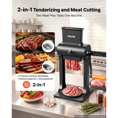VEVOR 2-in-1 Manual Meat Tenderizer & Beef Jerky Slicer Steak Turkey Pork, Commercial Meat Tenderizer Machine, with