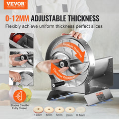 VEVOR Manual Vegetable Fruit Slicer, 0-0.5"/0-12mm Thickness Adjustable Commercial Slicer Machine, Stainless Steel Food