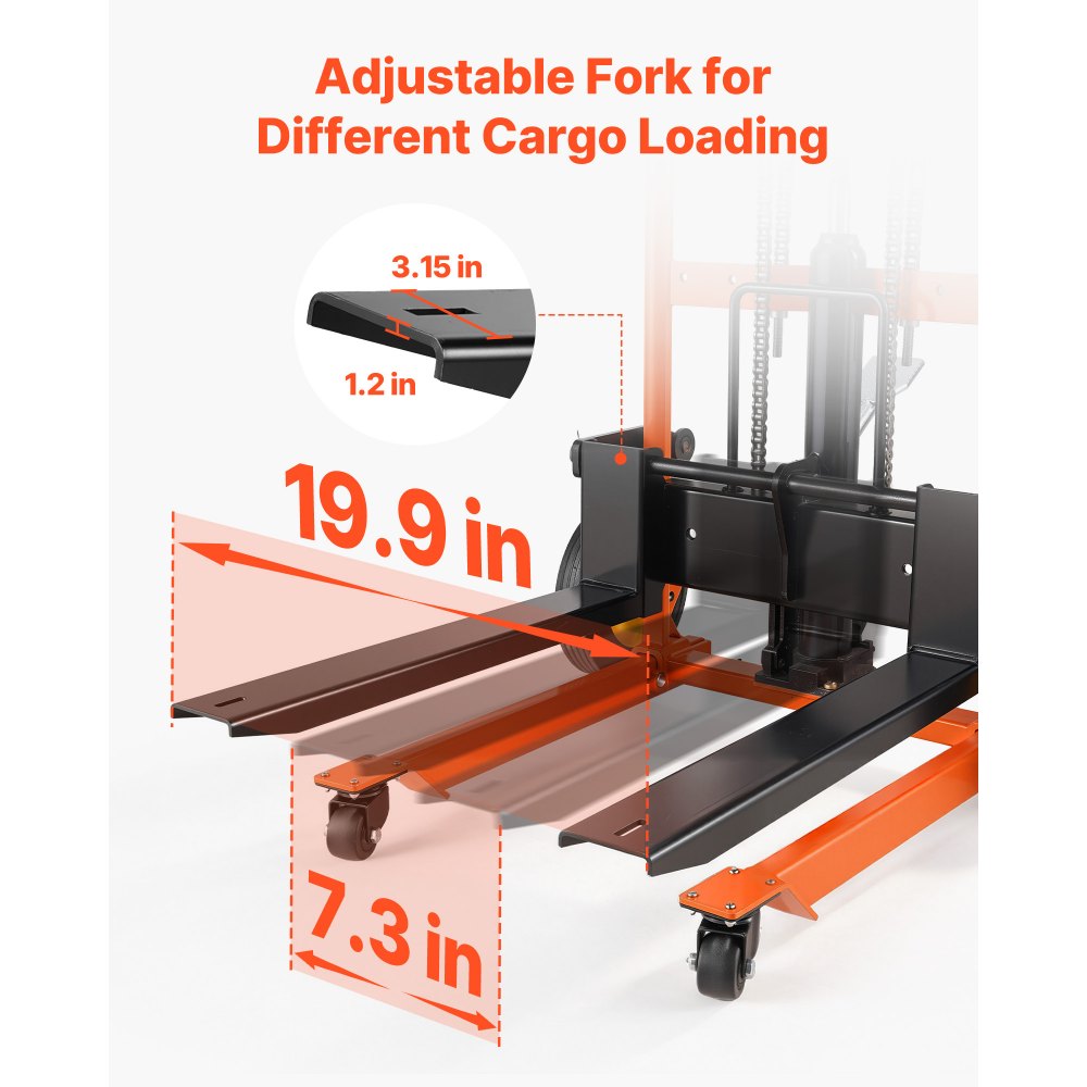 VEVOR Hydraulic Material Lift Winch Stacker, 450 lbs Load Capacity, Pallet Truck Dolly with Fork Lift Table, 35.4