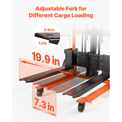 VEVOR Hydraulic Material Lift Winch Stacker, 450 lbs Load Capacity, Pallet Truck Dolly with Fork Lift Table, 35.4