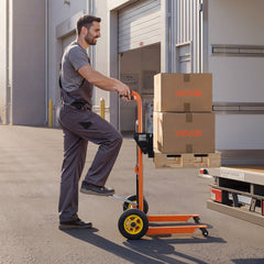VEVOR Hydraulic Material Lift Winch Stacker, 450 lbs Load Capacity, Pallet Truck Dolly with Fork Lift Table, 35.4
