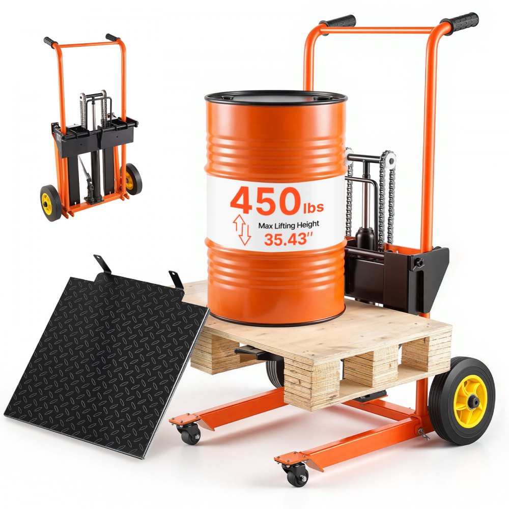 VEVOR Hydraulic Material Lift Winch Stacker, 450 lbs Load Capacity, Pallet Truck Dolly with Fork Lift Table, 35.4