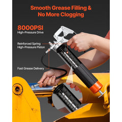 VEVOR Grease Gun, 8000 PSI, Pistol Grip Grease Gun Kit with 14 oz Capacity, Includes 18-Inch Flex Hose, Double Handle