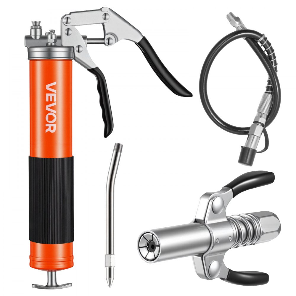VEVOR Grease Gun, 8000 PSI, Pistol Grip Grease Gun Kit with 14 oz Capacity, Includes 18-Inch Flex Hose, Double Handle