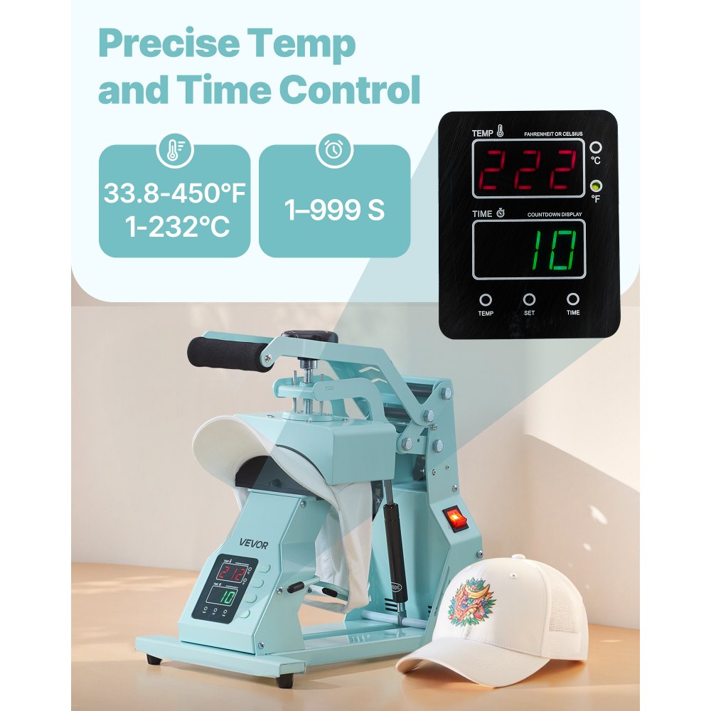 VEVOR Hat Heat Press Machine, with 2pcs Interchangeable Platens, Precise Temperature and Time Control, Hat Press for