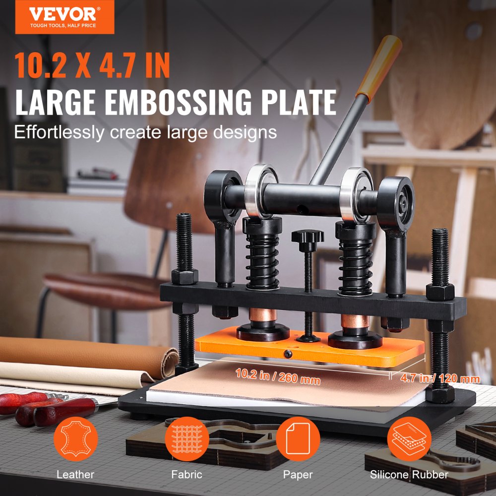 VEVOR Leather Cutting Machine, 10.2 x 4.7 in Embossing Plate Manual Die Cutter, 0.47 in Pressure Stroke Dual Guide