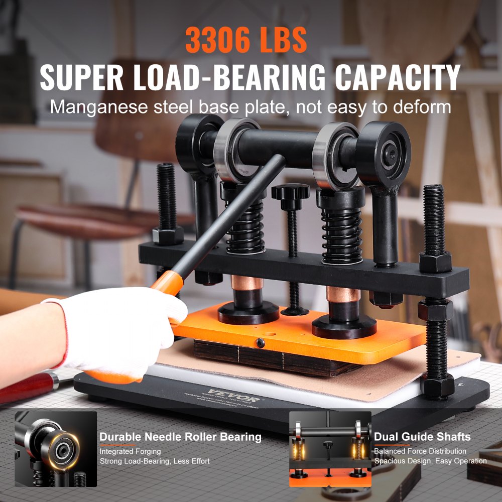 VEVOR Leather Cutting Machine, 10.2 x 4.7 in Embossing Plate Manual Die Cutter, 0.47 in Pressure Stroke Dual Guide