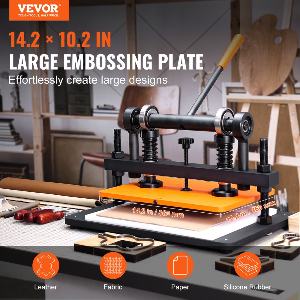 VEVOR Leather Cutting Machine, 14.2 x 10.2 in Embossing Plate Manual Die Cutter, 0.47 in Pressure Stroke Dual Guide