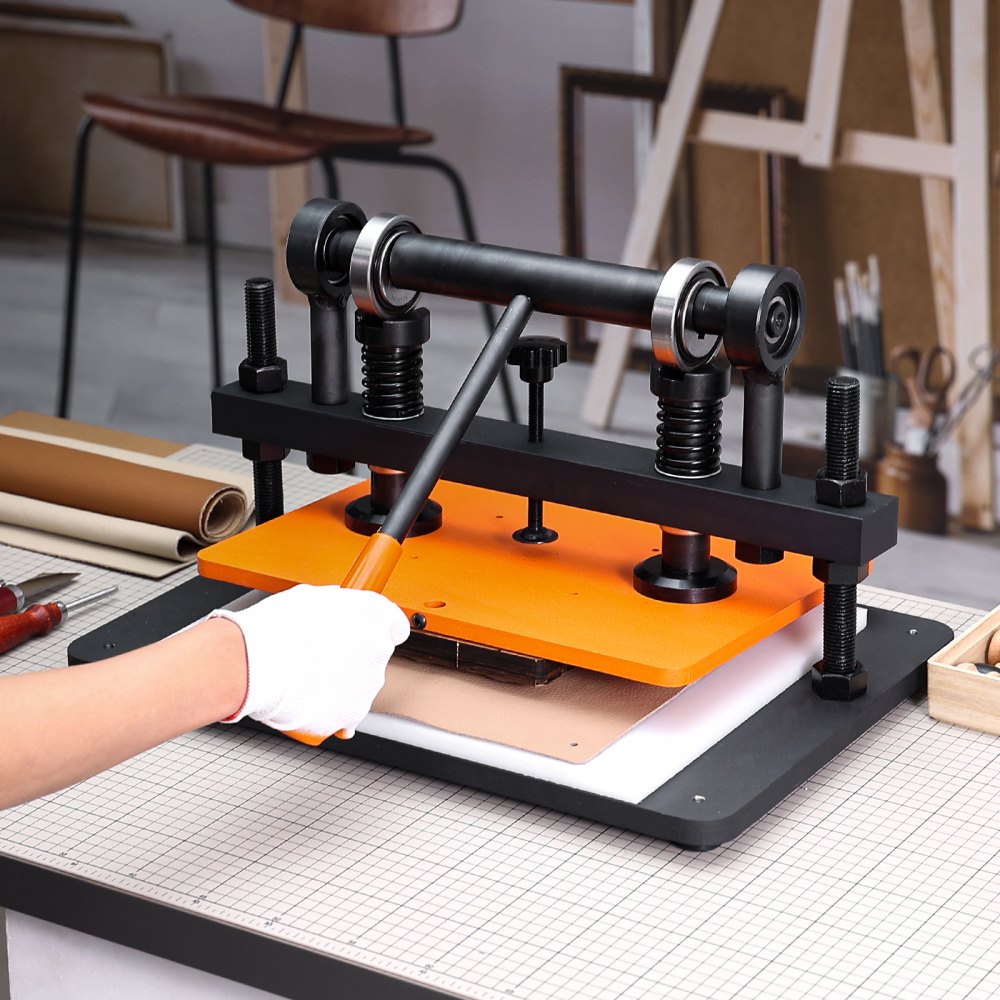 VEVOR Leather Cutting Machine, 14.2 x 10.2 in Embossing Plate Manual Die Cutter, 0.47 in Pressure Stroke Dual Guide
