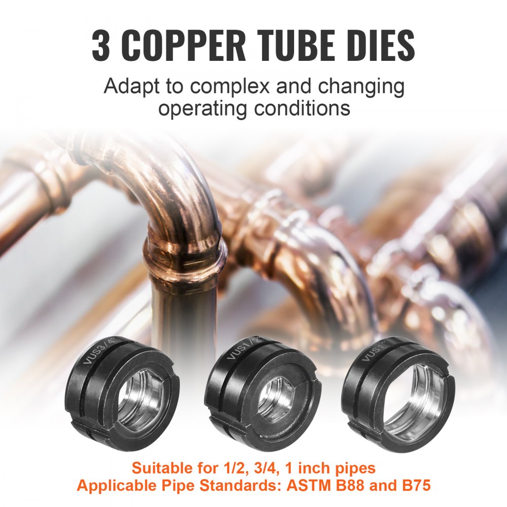 VEVOR Copper Press Tool Tube Fittings Crimping Kit, 360° Rotatable Press Crimper Tool with 1/2", 3/4", 1" Quick Change