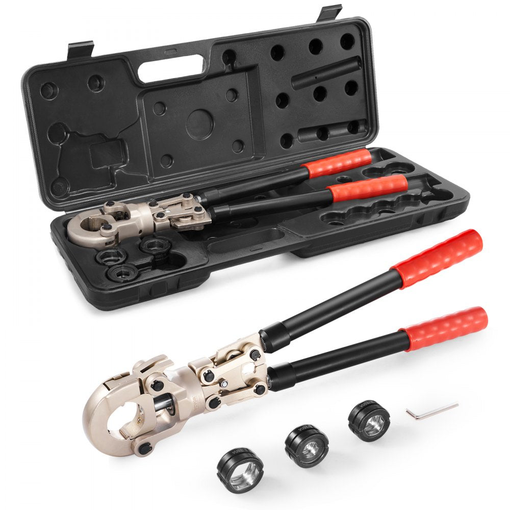 VEVOR Copper Press Tool Tube Fittings Crimping Kit, 360° Rotatable Press Crimper Tool with 1/2", 3/4", 1" Quick Change