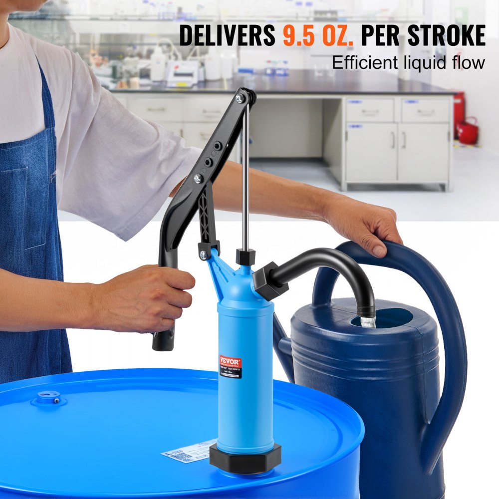 VEVOR Drum Pump, 9.5 oz. Per Stroke, Lever-Action Barrel Pump, Fits 5-55 Gallon Drums with 3-Section Suction Tube