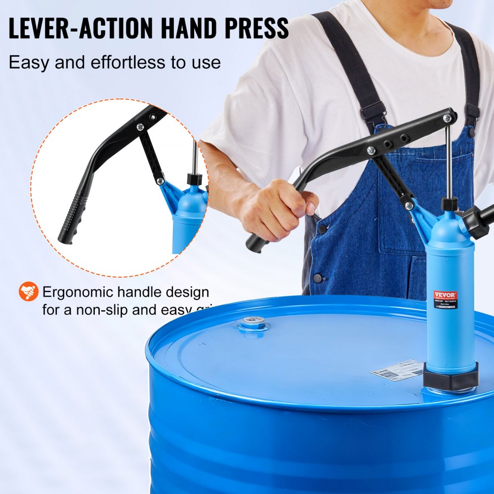 VEVOR Drum Pump, 9.5 oz. Per Stroke, Lever-Action Barrel Pump, Fits 5-55 Gallon Drums with 3-Section Suction Tube