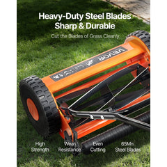 VEVOR Push Reel Lawn Mower 16 inch, 5 Blades Manual Push Mower No Motor, 0.6-1.75 in Adjustable Cutting Height