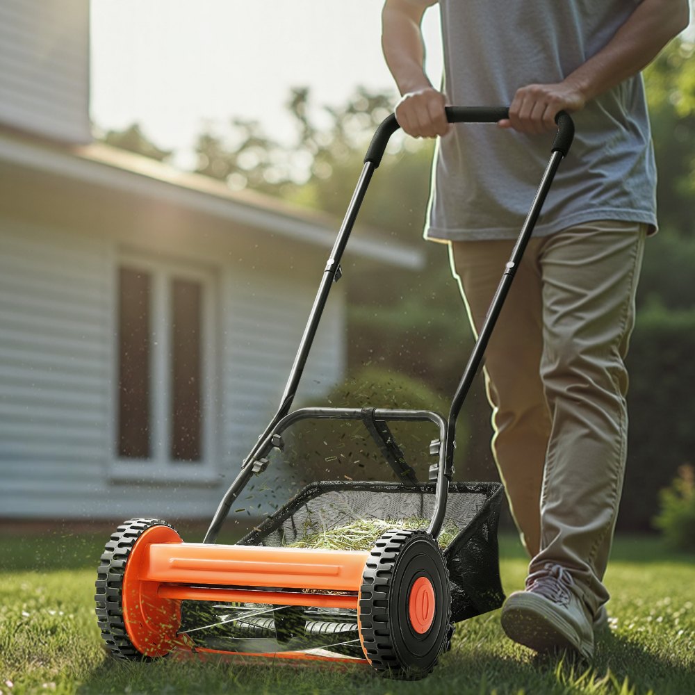 VEVOR Push Reel Lawn Mower 16 inch, 5 Blades Manual Push Mower No Motor, 0.6-1.75 in Adjustable Cutting Height