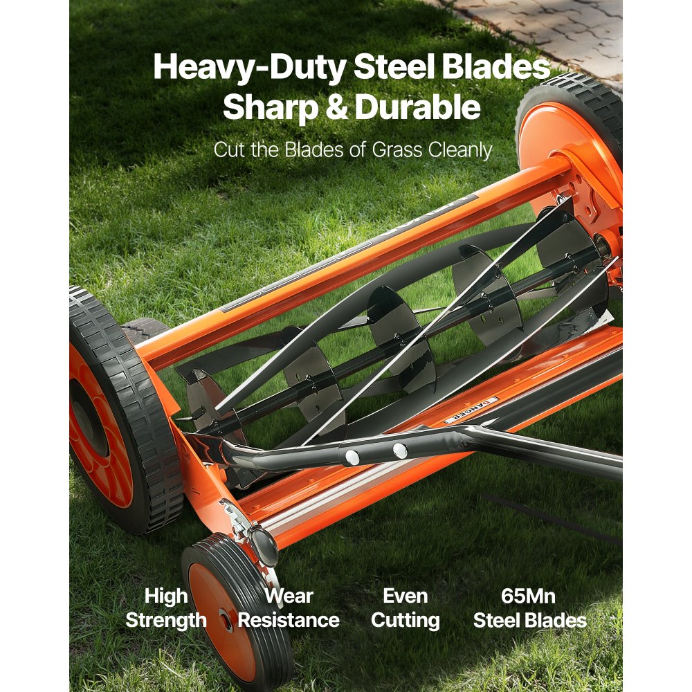 VEVOR Push Reel Lawn Mower 18 inch, 5 Blades Manual Push Mower No Motor, 1.37-2.44 in Adjustable Cutting Height