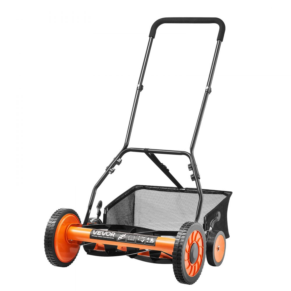 VEVOR Push Reel Lawn Mower 18 inch, 5 Blades Manual Push Mower No Motor, 1.37-2.44 in Adjustable Cutting Height