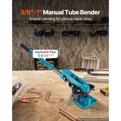 VEVOR Pipe Tube Bender, 3/8" to 1" Manual Pipe Tube Bender, with 7 Dies, Heavy Duty Tube Bender Tubing of Steel Metal