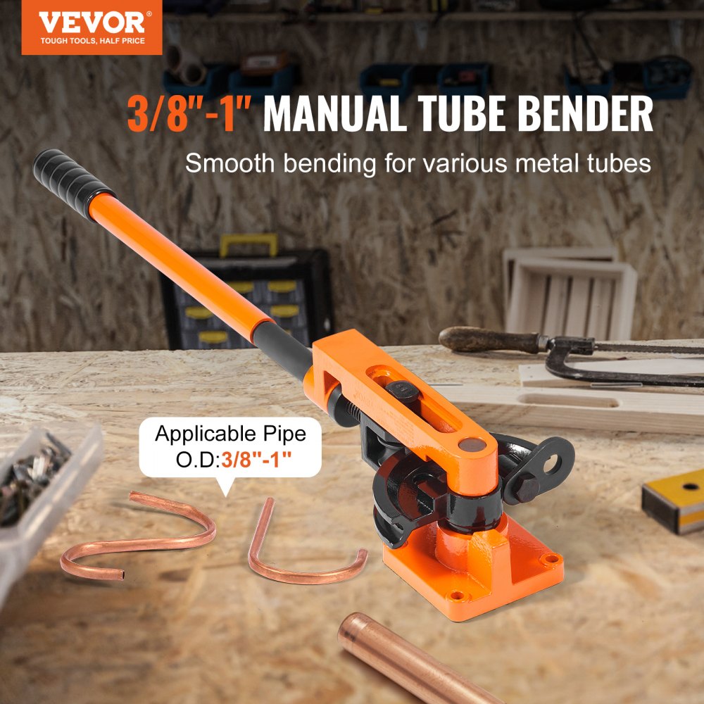VEVOR Pipe Tube Bender, 3/8" to 1" OD Manual Pipe Tube Bender with 7 Bending Dies, 180° Copper Aluminum Pipes Bending