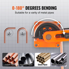 VEVOR Pipe Tube Bender, 3/8" to 1" OD Manual Pipe Tube Bender with 7 Bending Dies, 180° Copper Aluminum Pipes Bending