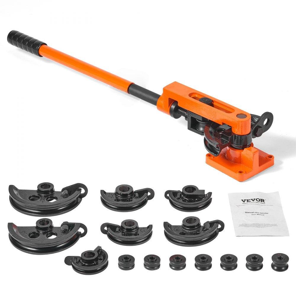 VEVOR Pipe Tube Bender, 3/8" to 1" OD Manual Pipe Tube Bender with 7 Bending Dies, 180° Copper Aluminum Pipes Bending