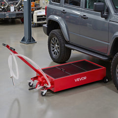 VEVOR Low Profile Oil Drain Pan, 20 Gallon Capacity, Rolling Oil Drain Pan with Manual Pump, 7.2 ft Hose & T Folding