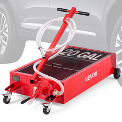 VEVOR Low Profile Oil Drain Pan, 20 Gallon Capacity, Rolling Oil Drain Pan with Manual Pump, 7.2 ft Hose & T Folding
