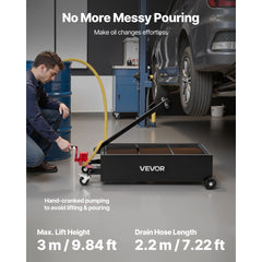 VEVOR Low Profile Oil Drain Pan, 25 Gallon Capacity, Rolling Oil Drain Pan with Manual Pump, 7.2 ft Hose & T Folding