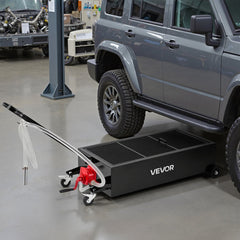 VEVOR Low Profile Oil Drain Pan, 25 Gallon Capacity, Rolling Oil Drain Pan with Manual Pump, 7.2 ft Hose & T Folding