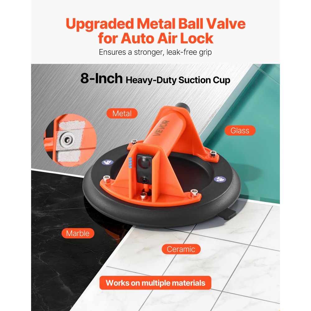 VEVOR Vacuum Suction Cup, 8-Inch Vacuum Glass Lifter with ABS Handle, 400 lbs Max Lifting Capacity Tile Suction Cup