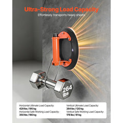 VEVOR Vacuum Suction Cup, 8-Inch Vacuum Glass Lifter with Metal Handle, 429 lbs Max Lifting Capacity Tile Suction Cup