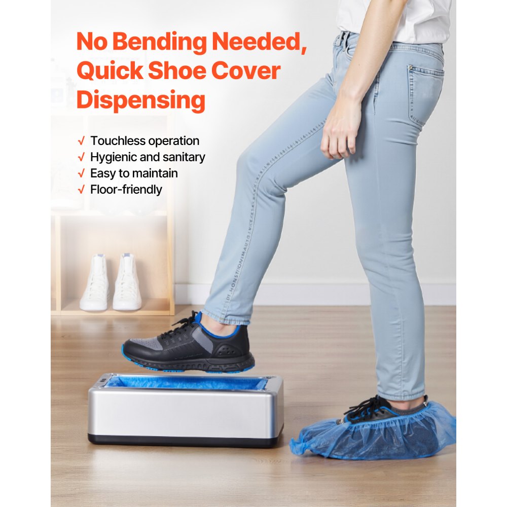 VEVOR Shoe Cover Dispenser, Automatic Shoe Covers Dispenser with 100 Pcs of Non-Slip Disposable Shoes Covers, Fits Size