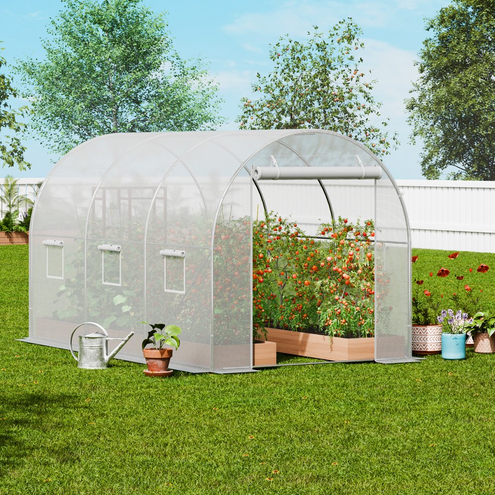 VEVOR Walk-in Tunnel Greenhouse, 9.6x6.4x6.2 ft Hoop House Greenhouse Tunnel, Plant Hot House with Galvanized Steel