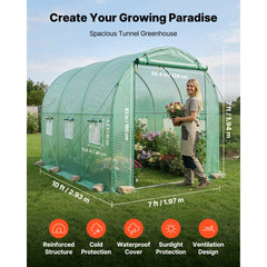 VEVOR Walk-in Tunnel Greenhouse, 10 x 7 x 7 ft Hoop House Greenhouse Tunnel, Plant Hot House with 4 Nozzles, 26.25 ft