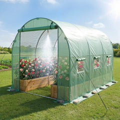 VEVOR Walk-in Tunnel Greenhouse, 10 x 7 x 7 ft Hoop House Greenhouse Tunnel, Plant Hot House with 4 Nozzles, 26.25 ft