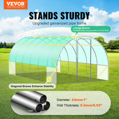 VEVOR Walk-in Tunnel Greenhouse, 19.4x9.7x7.4 ft Hoop House Greenhouse Tunnel, Plant Hot House with Galvanized Steel