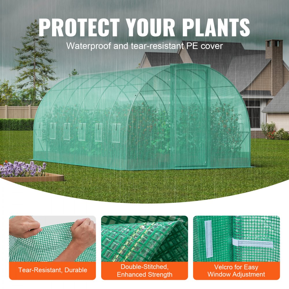 VEVOR Walk-in Tunnel Greenhouse, 19.4x9.7x7.4 ft Hoop House Greenhouse Tunnel, Plant Hot House with Galvanized Steel