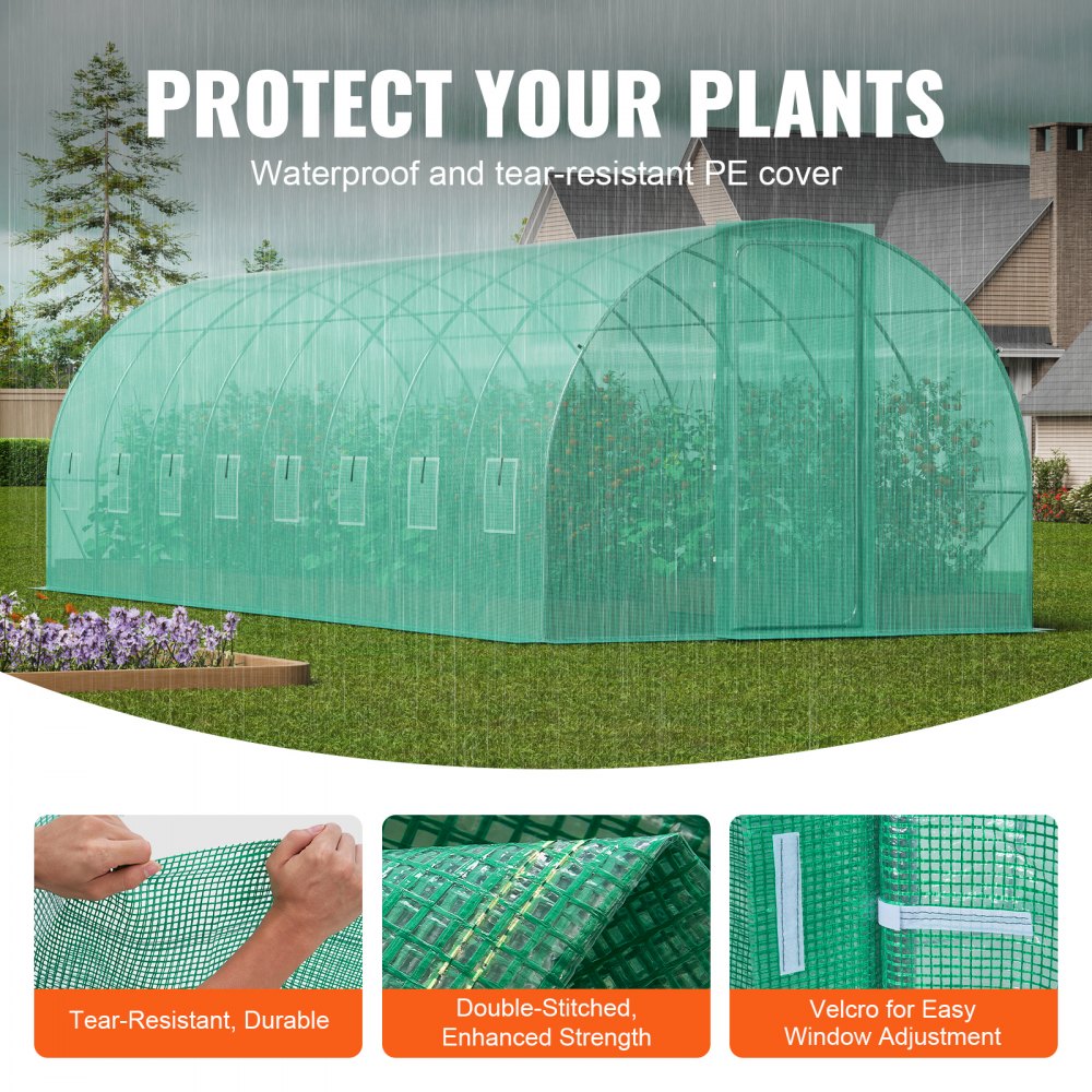 VEVOR Walk-in Tunnel Greenhouse, 27.4x9.5x7.4 ft Hoop House Greenhouse Tunnel, Plant Hot House with Galvanized Steel