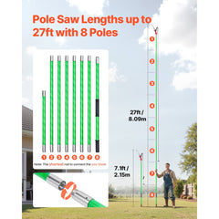 VEVOR Manual Pole Saw, 3.87-27 ft Extendable Pole Tree Pruner with Scissors, Sharp 65Mn Steel Blade, Lightweight