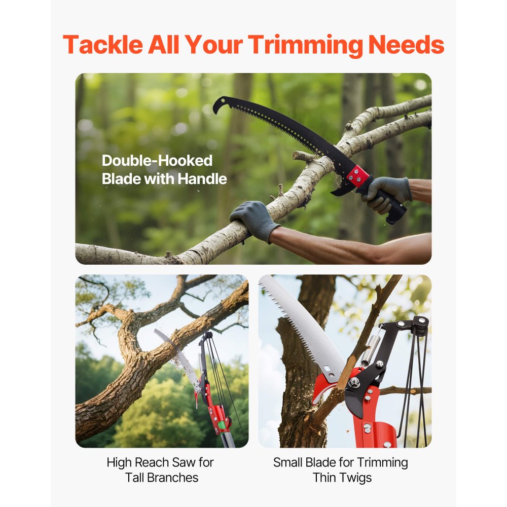 VEVOR Manual Pole Saw, 3.87-27 ft Extendable Pole Tree Pruner with Scissors, Sharp 65Mn Steel Blade, Lightweight