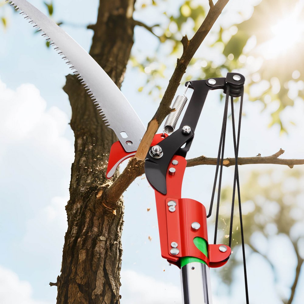 VEVOR Manual Pole Saw, 3.87-27 ft Extendable Pole Tree Pruner with Scissors, Sharp 65Mn Steel Blade, Lightweight