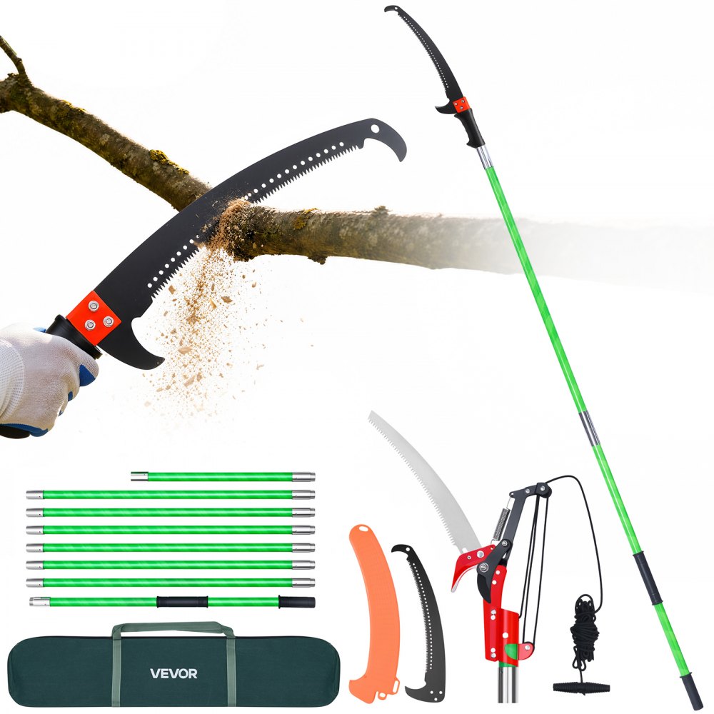 VEVOR Manual Pole Saw, 3.87-27 ft Extendable Pole Tree Pruner with Scissors, Sharp 65Mn Steel Blade, Lightweight