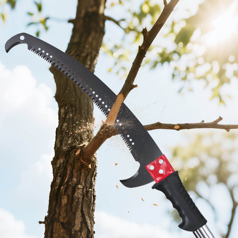 VEVOR Manual Pole Saw, 3.87-27 ft Extendable Pole Tree Pruner, Sharp 65Mn Steel Blade, Lightweight Fiberglass Handle