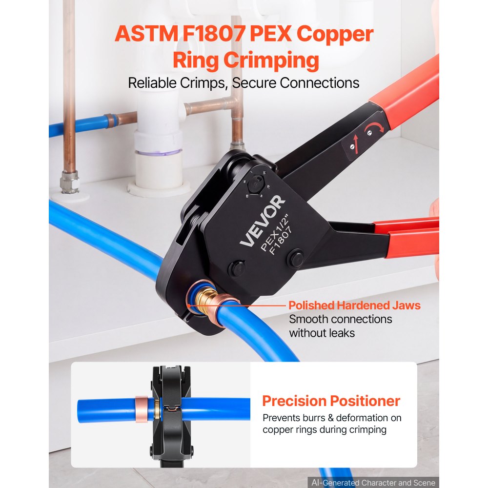 VEVOR Angle Head PEX Crimping Tool Kit for 1/2" & 3/4" Copper Crimp Rings, Copper Ring Cinch Removal Tool with PEX