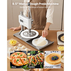 VEVOR Manual Pizza Dough Press Machine, 9.5 inch Pizza Pastry Press Plate, Stainless Steel Bread Presser, Commercial